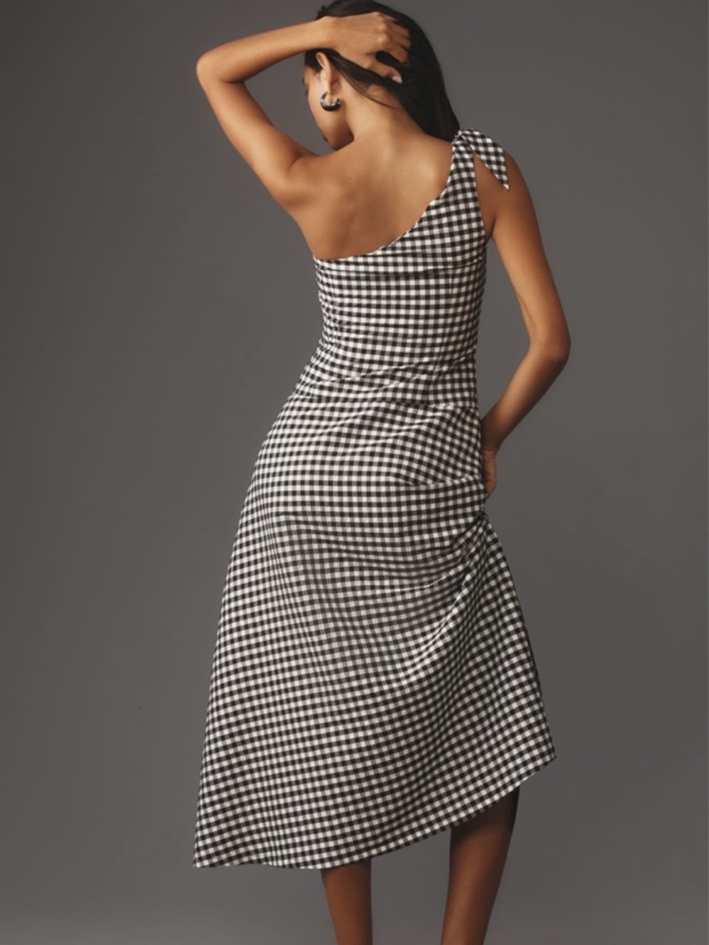 NWT Anthro Gingham One-Shoulder Midi Dress XS - Picture 3 of 15
